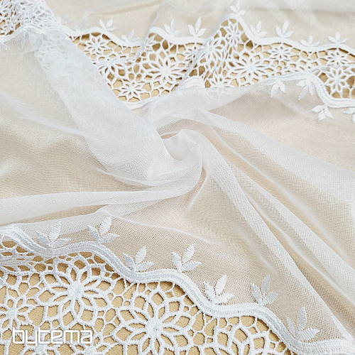 Rideau de luxe fini brodé GERSTER 11509 fleurs blanches
