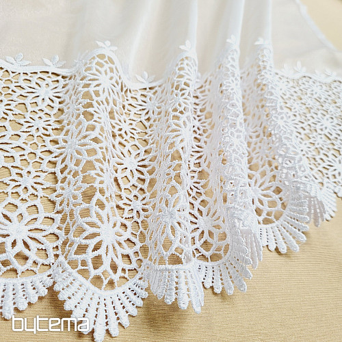 Rideau de luxe fini brodé GERSTER 11509 fleurs blanches