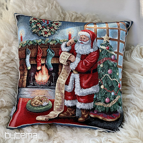 Housse tapisserie de Noël PÈRE NOËL À LA CHEMINÉE