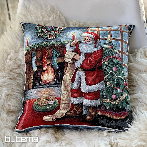 Housse tapisserie de Noël PÈRE NOËL À LA CHEMINÉE
