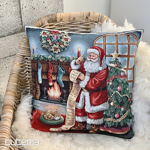 Housse tapisserie de Noël PÈRE NOËL À LA CHEMINÉE