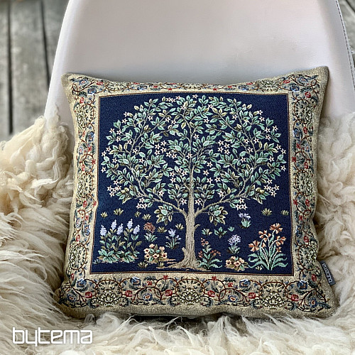 Housse de coussin tapisserie ARBRE DE CHANCE bleu