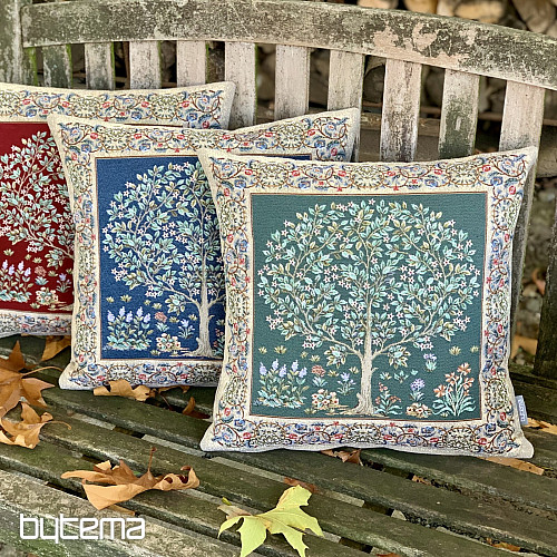 Housse de coussin tapisserie ARBRE DE CHANCE bleu