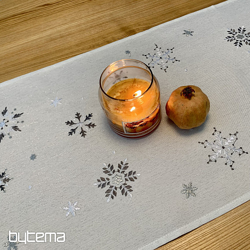 Nappe et écharpe de Noël brodées FLOCON BLANC GRIS