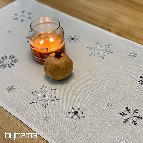 Nappe et écharpe de Noël brodées FLOCON BLANC GRIS