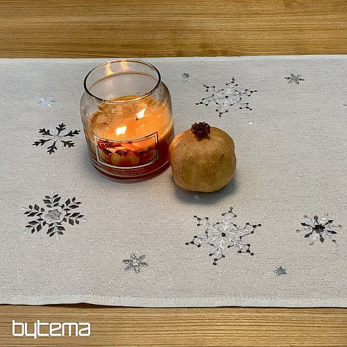 Nappe et écharpe de Noël brodées FLOCON BLANC GRIS
