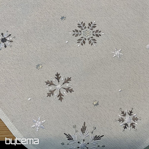 Nappe et écharpe de Noël brodées FLOCON BLANC GRIS