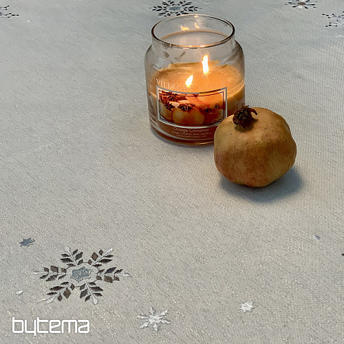 Nappe et écharpe de Noël brodées FLOCON BLANC GRIS