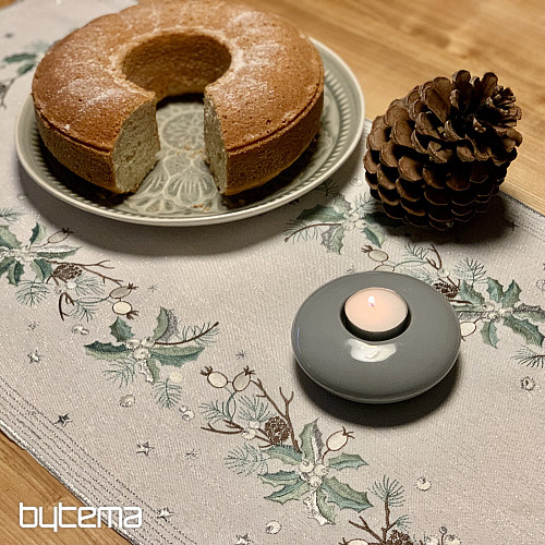 Nappe et écharpe de Noël brodées AIGUILLES ET CÔNES