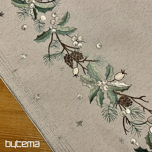 Nappe et écharpe de Noël brodées AIGUILLES ET CÔNES