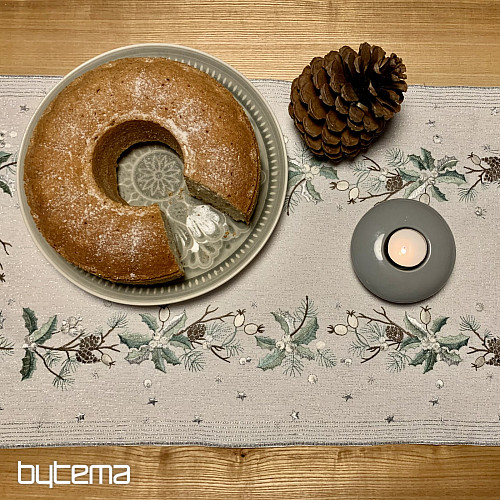 Nappe et écharpe de Noël brodées AIGUILLES ET CÔNES