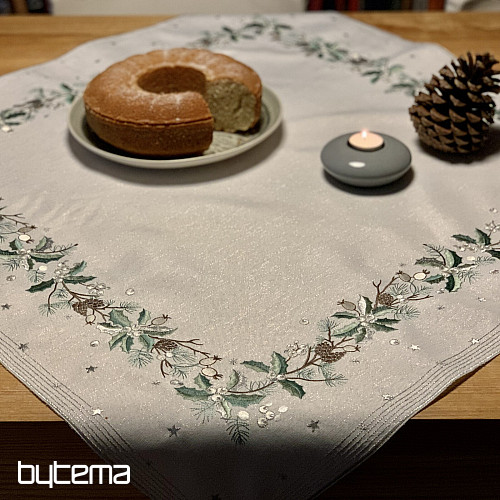 Nappe et écharpe de Noël brodées AIGUILLES ET CÔNES