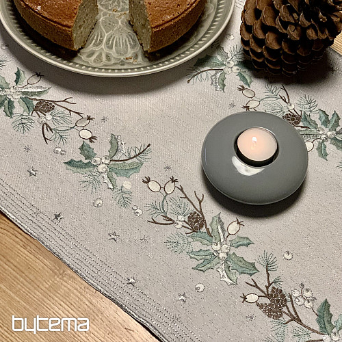 Nappe et écharpe de Noël brodées AIGUILLES ET CÔNES