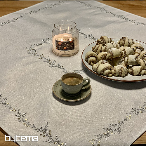 Nappe et châle de Noël brodés SILVER MISTLE