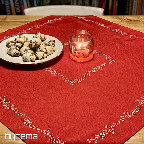 Nappe et châle de Noël brodés ROUGE MISTLET