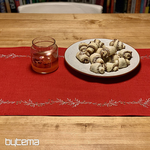 Nappe et châle de Noël brodés ROUGE MISTLET