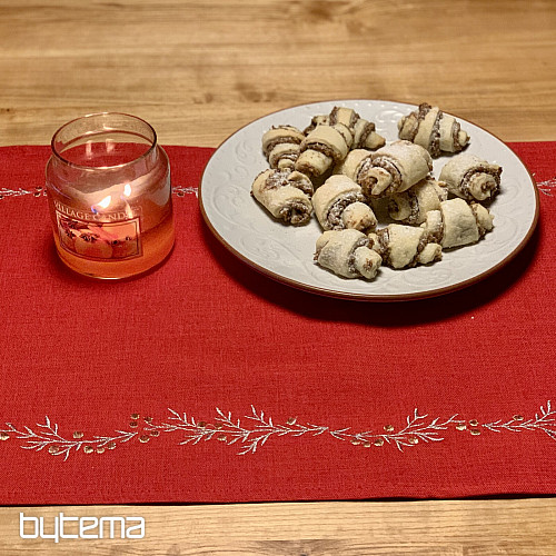 Nappe et châle de Noël brodés ROUGE MISTLET