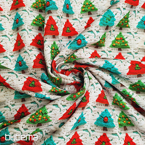 Tissu coton ARBRES AU CROCHET