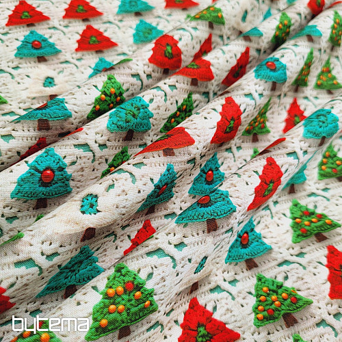 Tissu coton ARBRES AU CROCHET
