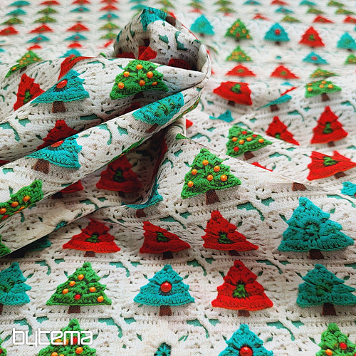 Tissu coton ARBRES AU CROCHET