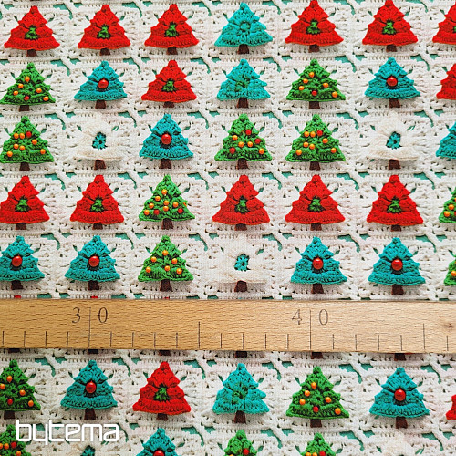 Tissu coton ARBRES AU CROCHET