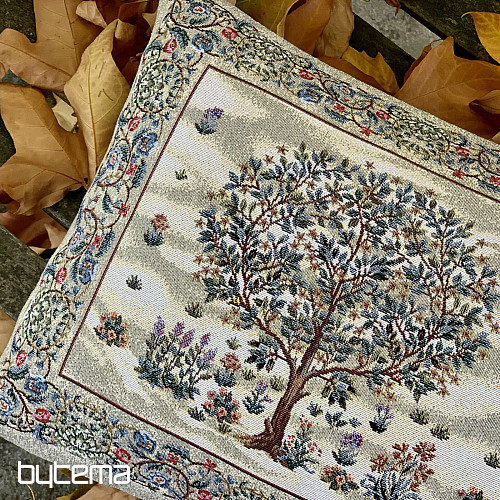 Coussin tapisserie ARBRE DU BONHEUR beige