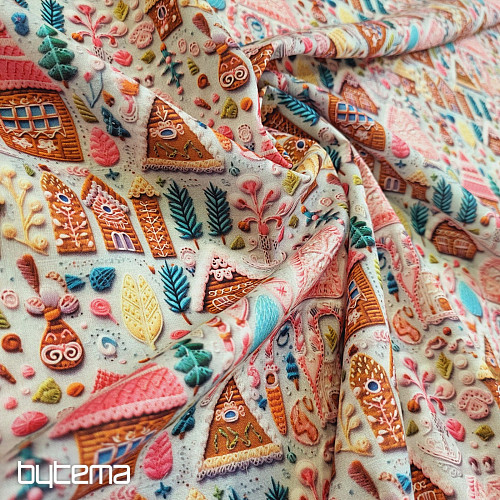 Tissu en coton GINGERBREAD COTTAGE