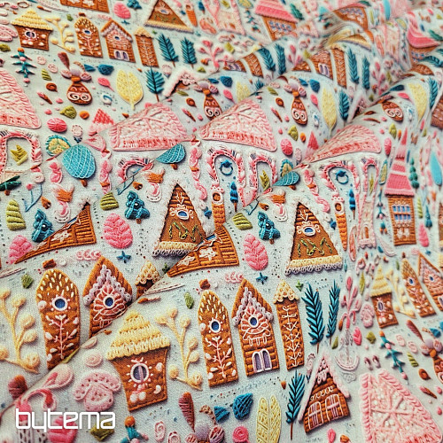 Tissu en coton GINGERBREAD COTTAGE