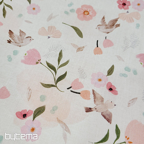 Tissu coton PRINTEMPS OISEAU