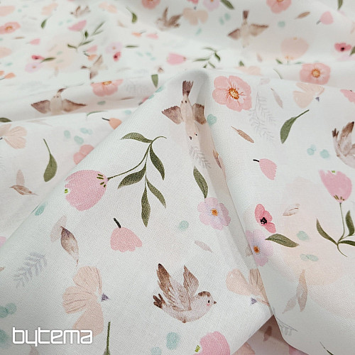 Tissu coton PRINTEMPS OISEAU