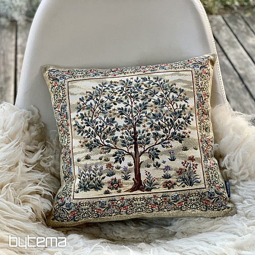 Housse de coussin tapisserie ARBRE DU BONHEUR beige