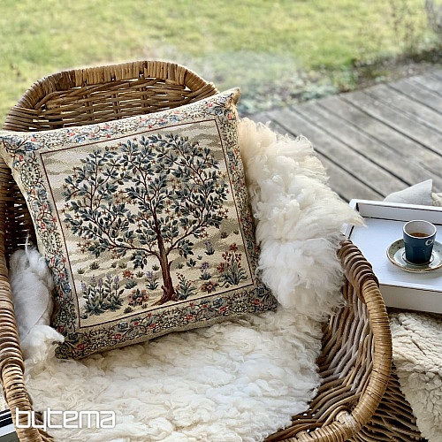 Housse de coussin tapisserie ARBRE DU BONHEUR beige