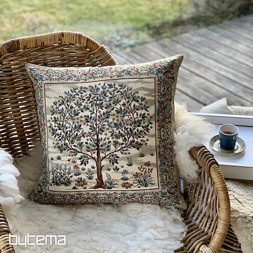 Housse de coussin tapisserie ARBRE DU BONHEUR beige
