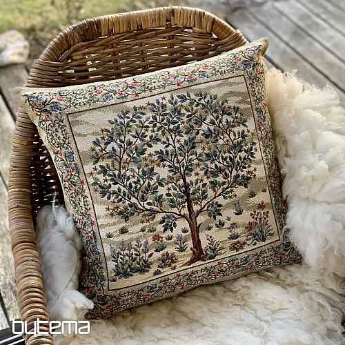 Housse de coussin tapisserie ARBRE DU BONHEUR beige