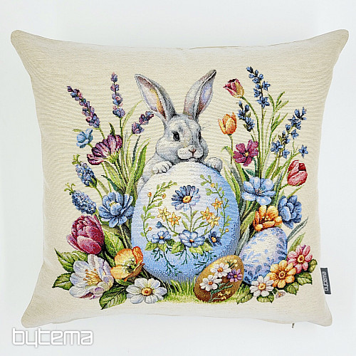 Housse de coussin tapisserie LIEVRE ET OEUFS BLEU