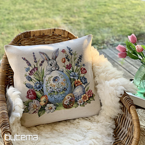 Housse de coussin tapisserie LIEVRE ET OEUFS BLEU
