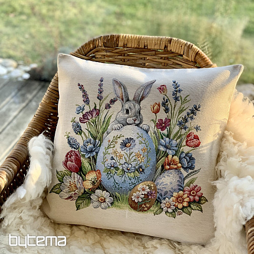Housse de coussin tapisserie LIEVRE ET OEUFS BLEU