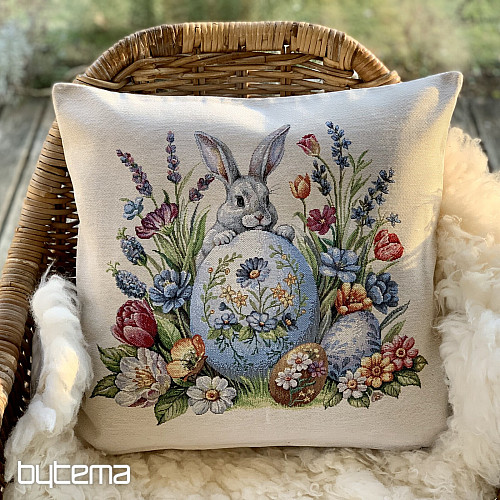 Housse de coussin tapisserie LIEVRE ET OEUFS BLEU
