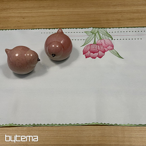 Nappe et foulard brodés Tulipes roses