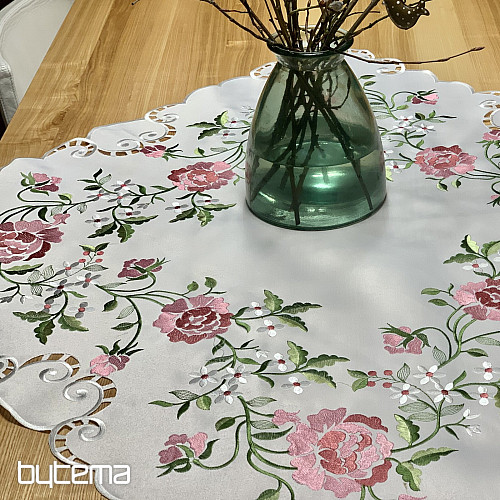 Nappe et foulard brodés ROSE
