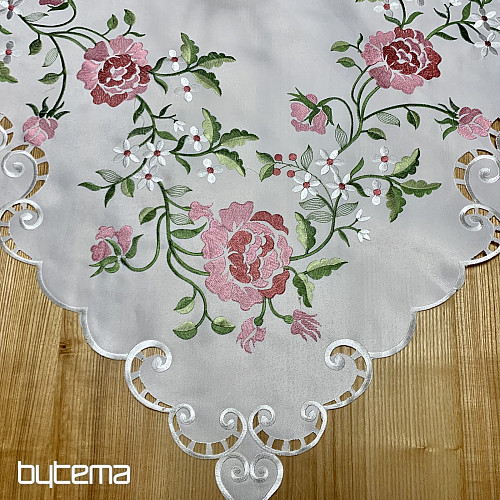Nappe et foulard brodés ROSE