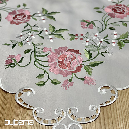 Nappe et foulard brodés ROSE