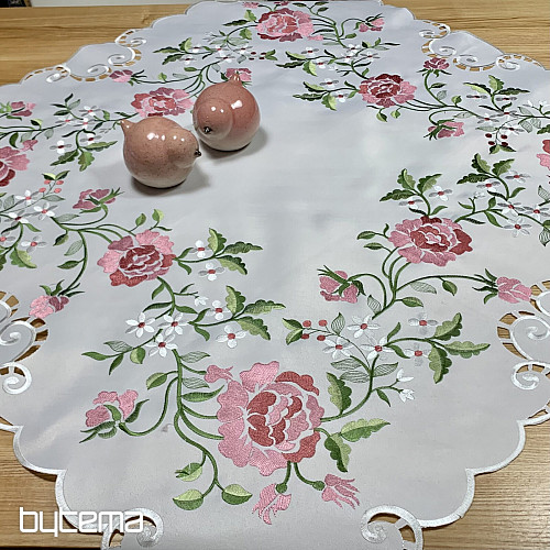 Nappe et foulard brodés ROSE