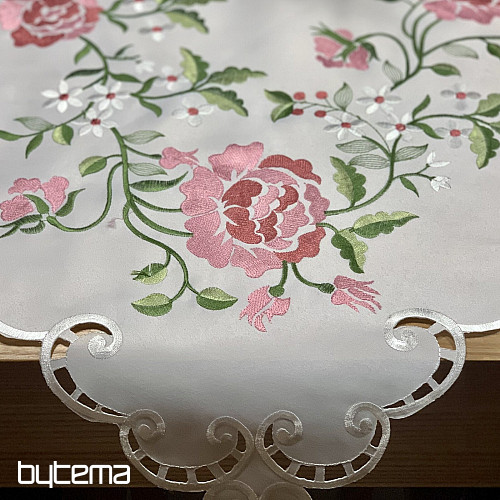 Nappe et foulard brodés ROSE