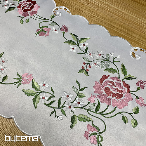 Nappe et foulard brodés ROSE