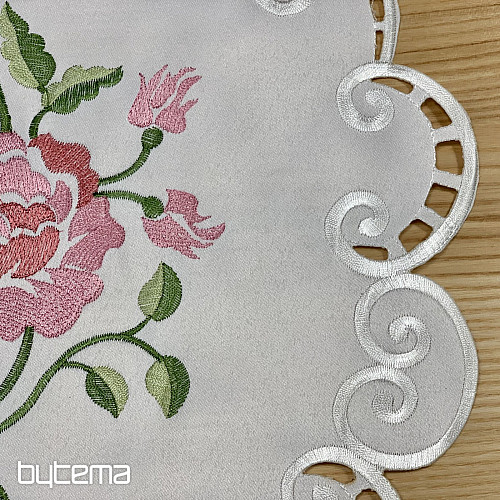 Nappe et foulard brodés ROSE