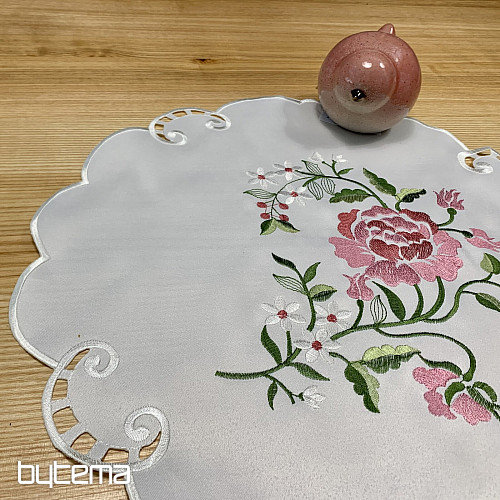 Nappe et foulard brodés ROSE