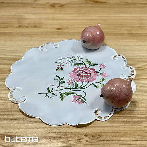 Nappe et foulard brodés ROSE