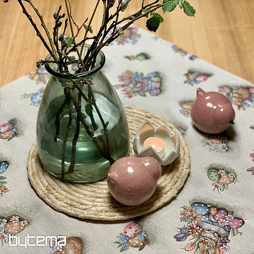 Nappe et foulard en tapisserie LIÈVRE DANS UN POT DE FLEURS