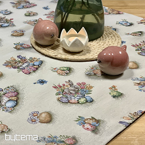Nappe et foulard en tapisserie LIÈVRE DANS UN POT DE FLEURS